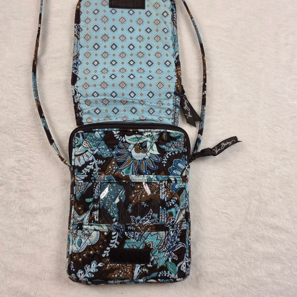 Vera Bradley Crossbody Bag Small Brown Blue Floral Excellent Quilted Paisley - Picture 3 of 9
